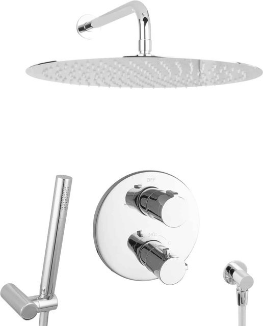 PaulGurkes Unterputz Duschsystem mit Regendusche, Thermostat und Handbrause in Chrom, Durchmesser: 40 cm - Bild 1