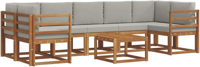 vidaXL Outdoor-Sofagarnitur L-Form aus Akazienholz mit 8 Kissen in Braun und Hellgrau - Bild 1