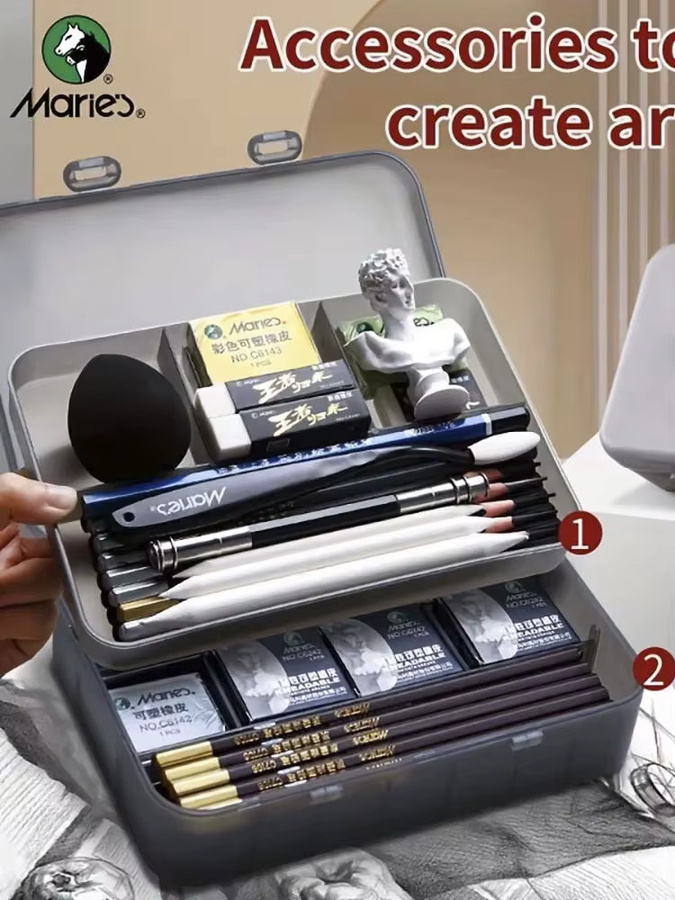 Marie's Bleistift-Set mit 31 Stück in einer doppellagigen Box aus Holz zum Skizzieren und Malen für Künstler und Studenten - Bild 6