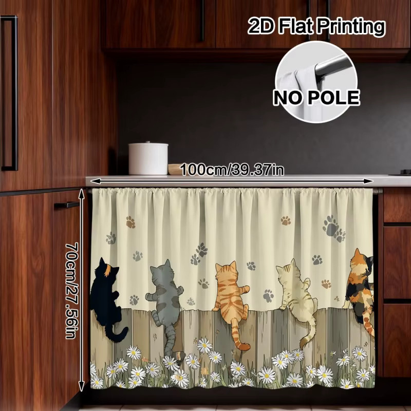 VIKAMA 2D Flache Schrankvorhänge mit Katzenmotiv für Küche und Bad, Mehrfarbig - Bild 3