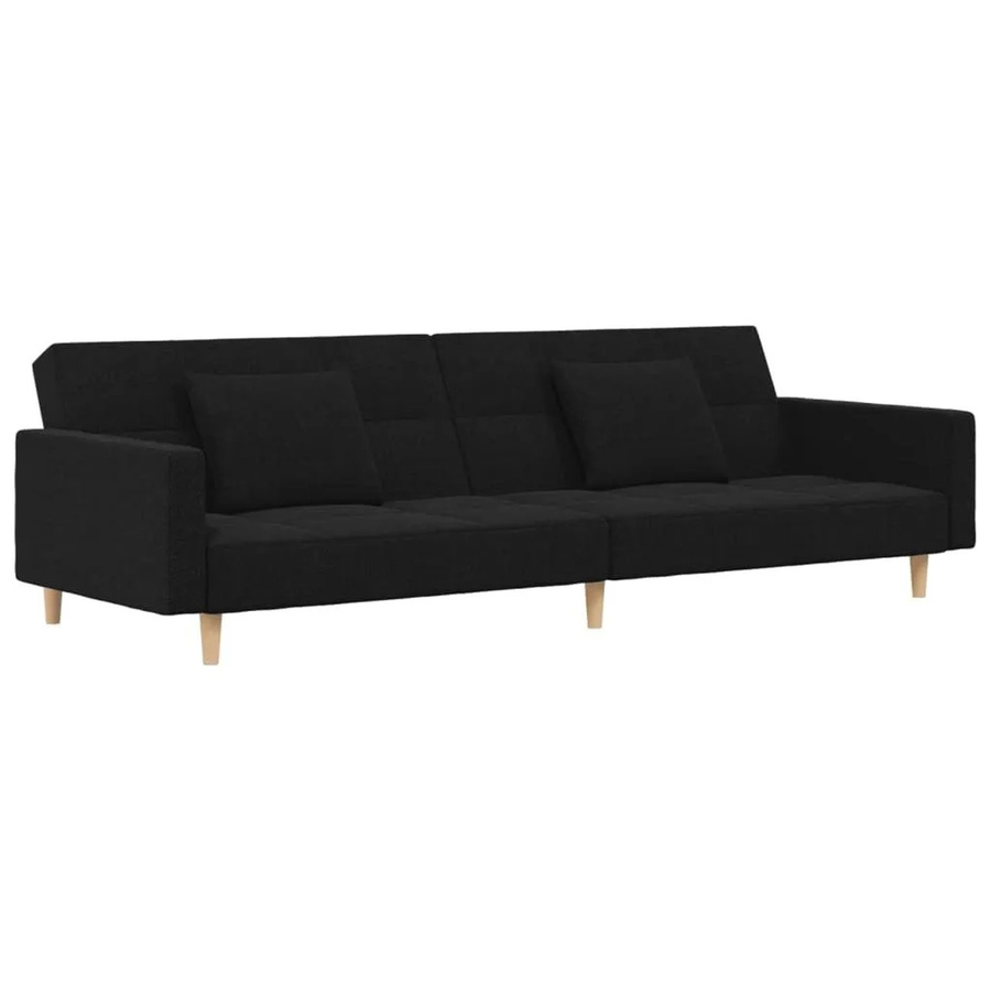vidaXL Schlafsofa 2-Sitzer Click-Clack mit 2 Kissen in Schwarz aus Stoff und Massivholz - Bild 2
