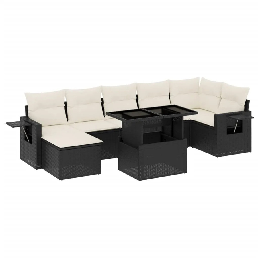 vidaXL 8-tlg. Garten-Sofagarnitur in L-Form aus Poly-Rattan und pulverbeschichtetem Stahl mit Kissen in Schwarz-Creme - Bild 2