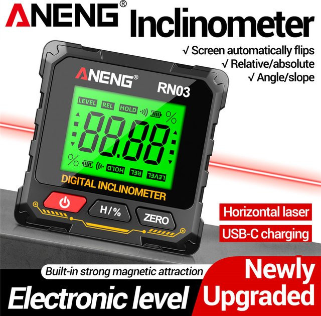ANENG Digitaler Laser-Neigungsmesser RN01/RN02/RN03 Winkelmesser mit 360 Grad Messbereich und Magnet, Präzisions-Nivellierbox in Schwarz - Bild 1