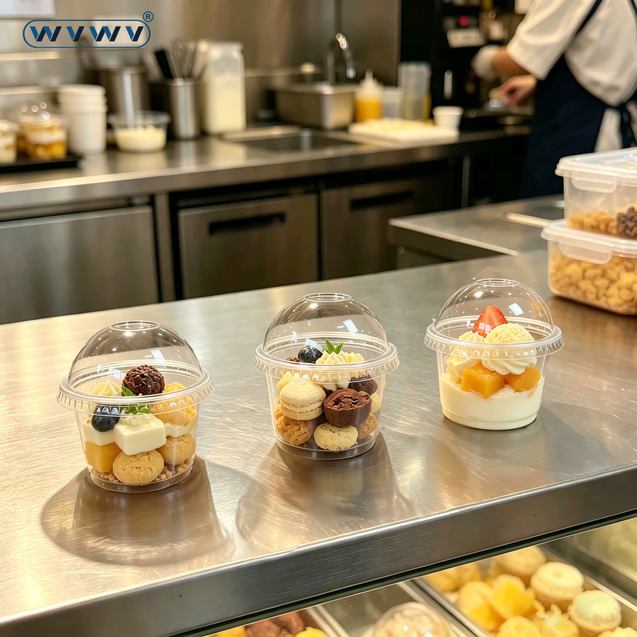 50 Stück WVWV Plastik-Eisbecher mit Deckel, transparente Dessertbecher für Pudding, Mousse oder Obstsalat, 250 ml - Bild 2