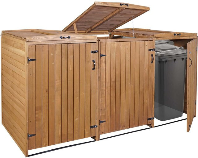 Mülltonnenverkleidung MCW-H74 Mülltonnenbox aus Holz, erweiterbar für 3 bis 6 Mülltonnen, Farbe: Braun, B/T/H: 126 x 98 x 238 cm - Bild 1