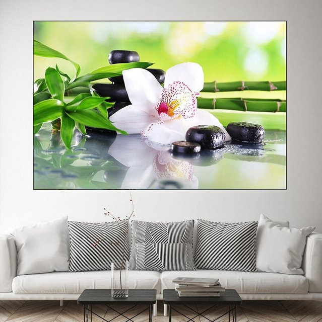 TPFLiving Poster Leinwand Zen Motiv mit Bambus, Buddha und Spa Steinen, Mehrfarbig, Breite: 70 cm, Höhe: 105 cm - Bild 1