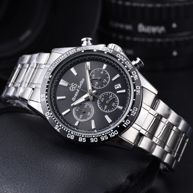 Chronograph-Armbanduhr, Quarz, Edelstahl, Schwarz, Silber, Herren - Bild 1