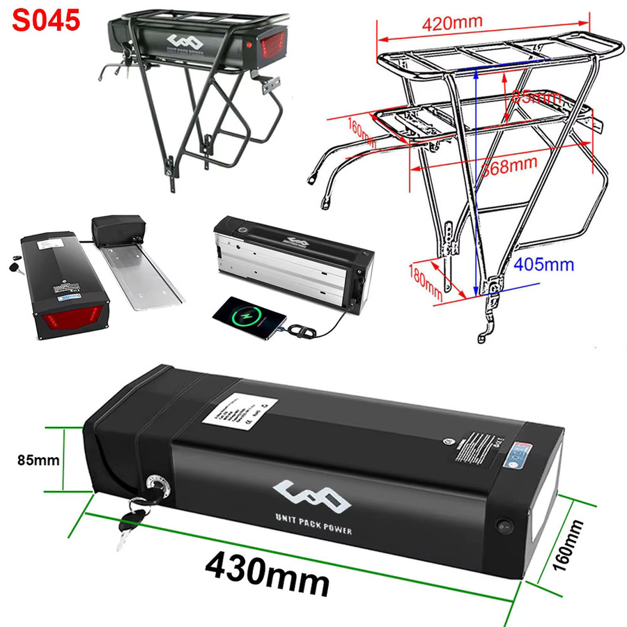 UNITPACKPOWER E-Bike Akku mit Gepäckträger in Schwarz, kompatibel mit 24 bis 28 Zoll Rädern und Motoren von 500 W bis 1500 W - Bild 2
