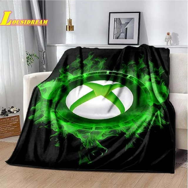 GUOYU Flanell Kuscheldecke mit Xbox Spielecontroller-Logo in Schwarz, Grün und Weiß - Bild 1
