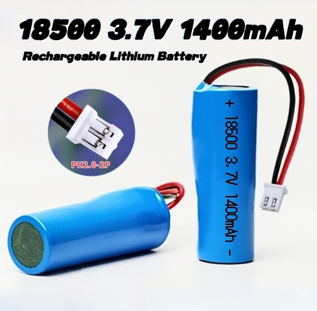 DOUBLEPOW Wiederaufladbare Lithium-Batterie 18500 3,7V 1400mAh in Blau mit Anschlusskabeln - Bild 1