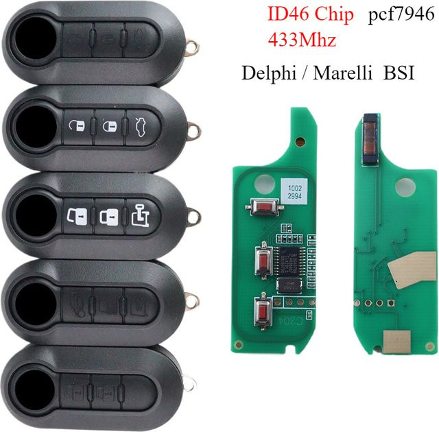 Delphi Marell Autoschlüssel mit 433,92 MHz ID46 Chip in Schwarz für Fiat und Citroen sowie Peugeot - Bild 1