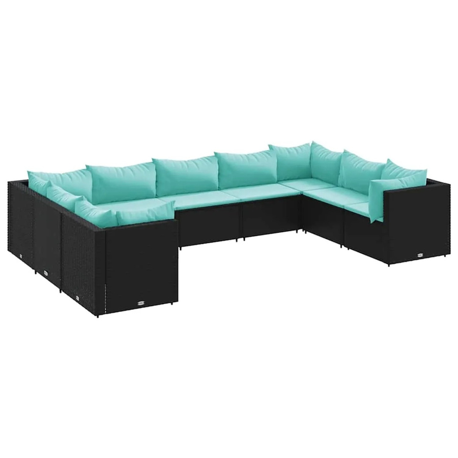 vidaXL 9-teiliges Garten-Lounge-Set aus Poly-Rattan mit Kissen in Schwarz und Blau - Bild 2