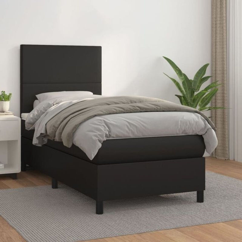 vidaxl Boxspringbett mit Matratze in Schwarz aus Kunstleder B/T/H: 90 x 190 x 118 cm - Bild 1