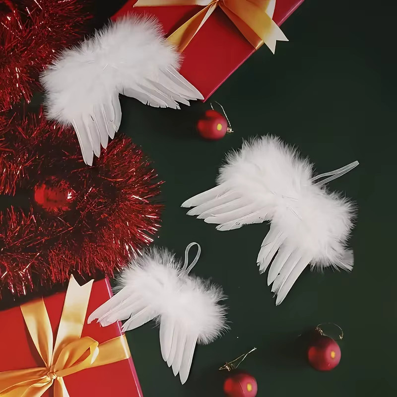 10 Stück weiße Engelsflügel-Dekorationen von DUTRIEUX als Weihnachtsbaumschmuck und DIY-Handwerk aus Textil - Bild 4