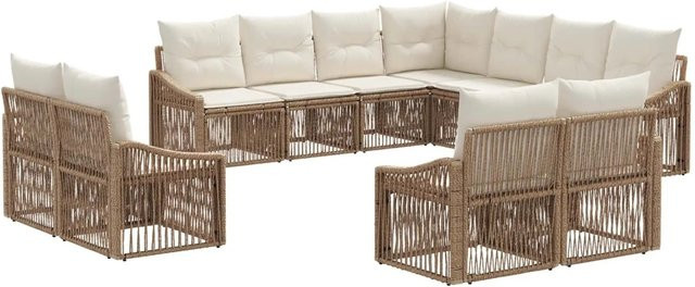 vidaXL Gartensofa-Set 11-teilig in Beige aus Poly-Rattan mit Polsterung und UV-beständigen Kissen in U-Form - Bild 1