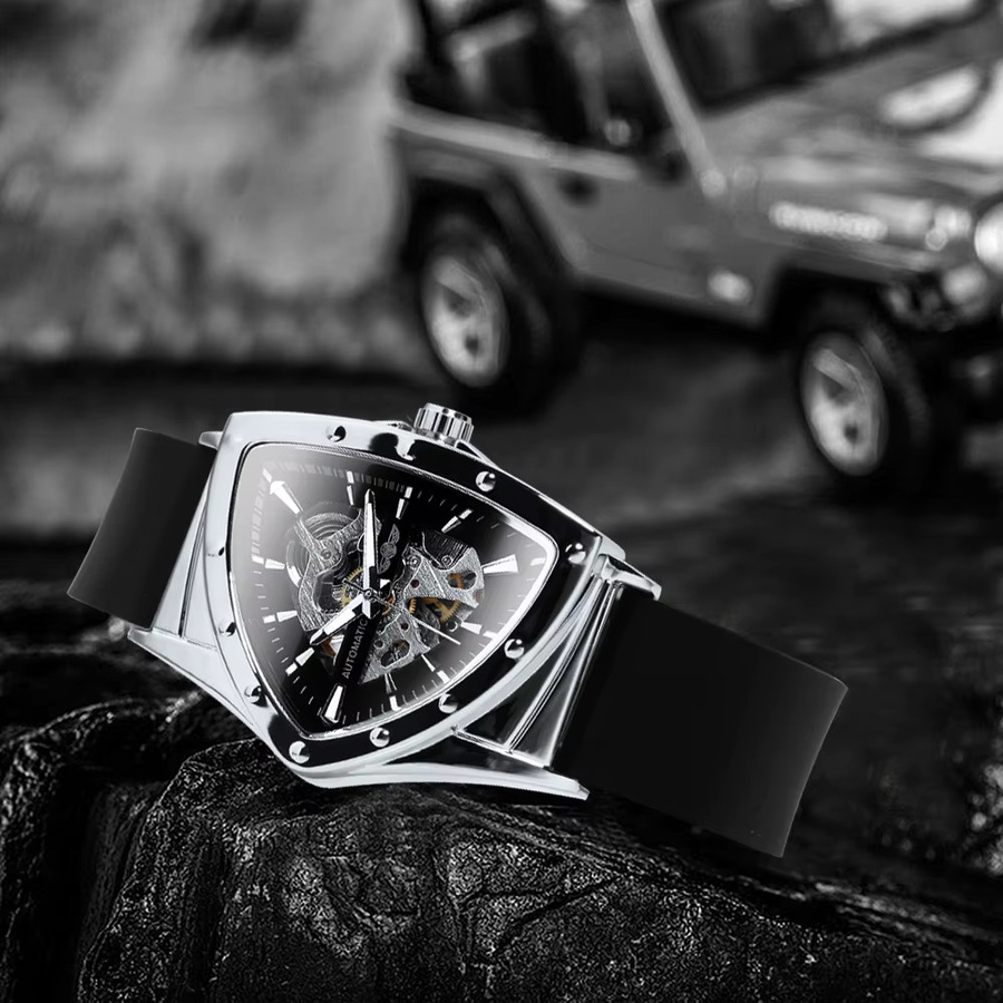 WINNER Sport Armbanduhr, Automatik, Edelstahl, Kautschuk, Herren, Schwarz, Gold - Bild 2