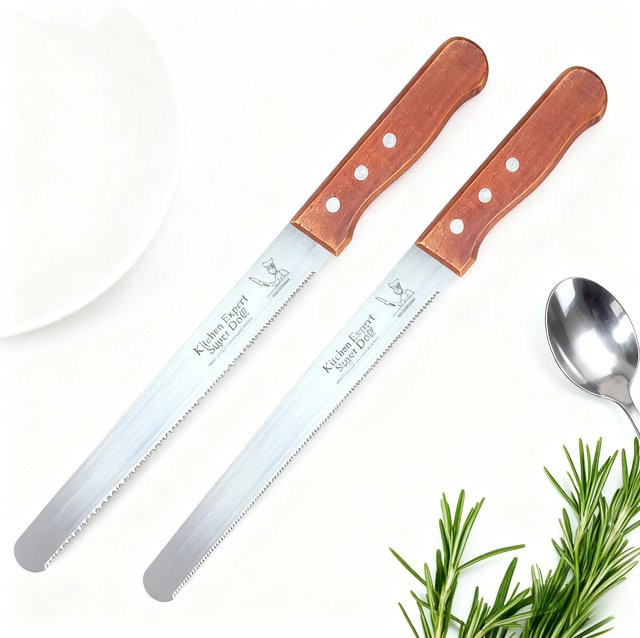 FEB.WIND Brotmesser aus Edelstahl in Silber mit Holzgriff, gezahntes Küchenmesser für Baguette und Kuchen, 10/14 Zoll - Bild 1