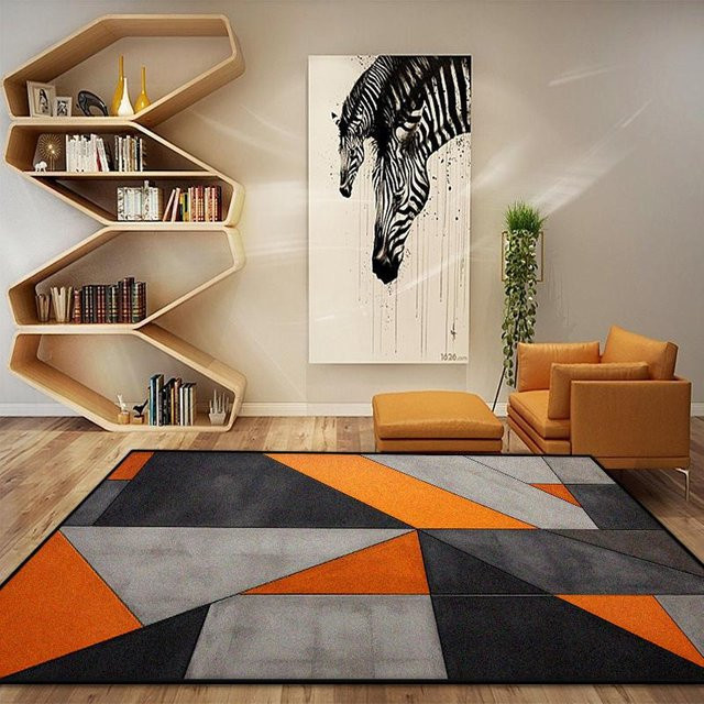 JGJG Geometrischer Nordischer Teppich in Orange, weicher Polyestermatt für Wohnzimmer und Schlafzimmer, B x T: 160 x 200 cm - Bild 1