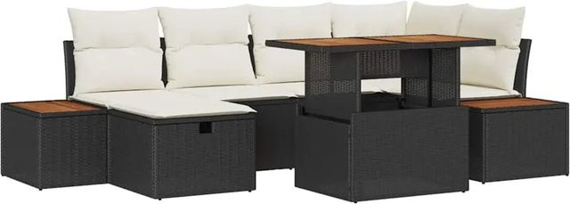 vidaXL Garten-Sofa-Set aus Polyrattan in Schwarz und Beige, 7-teiliges L-Shape Lounge-Set mit Ottomane, Couchtisch und Polsterkissen für Terrasse und Garten - Bild 1