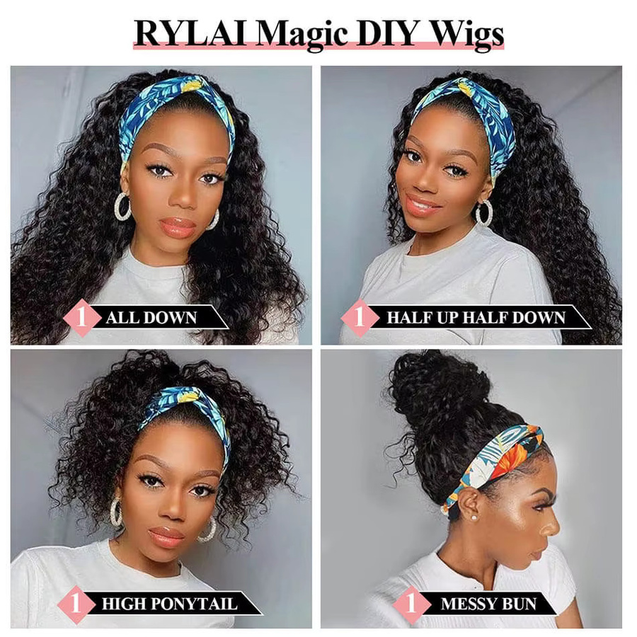 YAKIBEAUTY Stirnband-Perücke, Afro-lockige Wasserwellen, Schwarz, Damen - Bild 5
