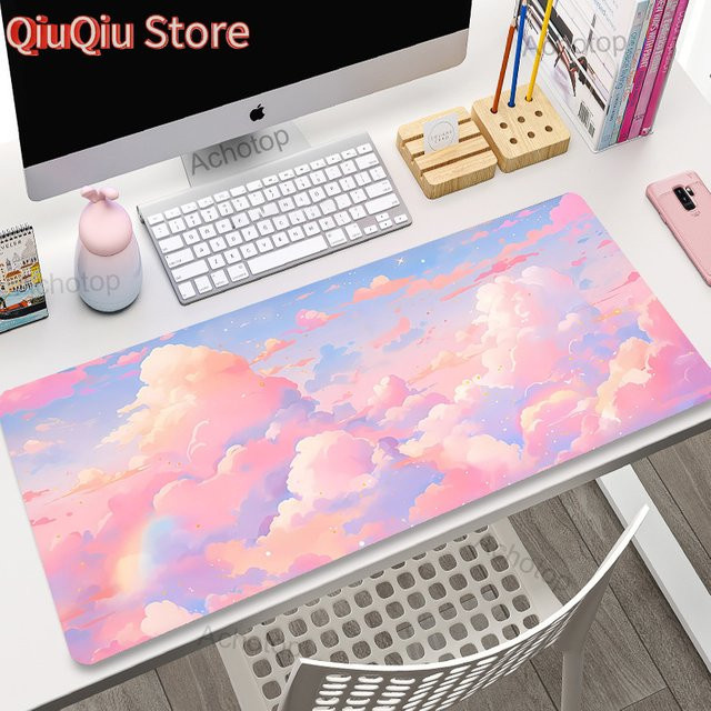 Potdemiel Gamer Mauspad Rosa Wolken XXL Schreibtischunterlage B/B/H: 100 x 55 cm - Bild 1