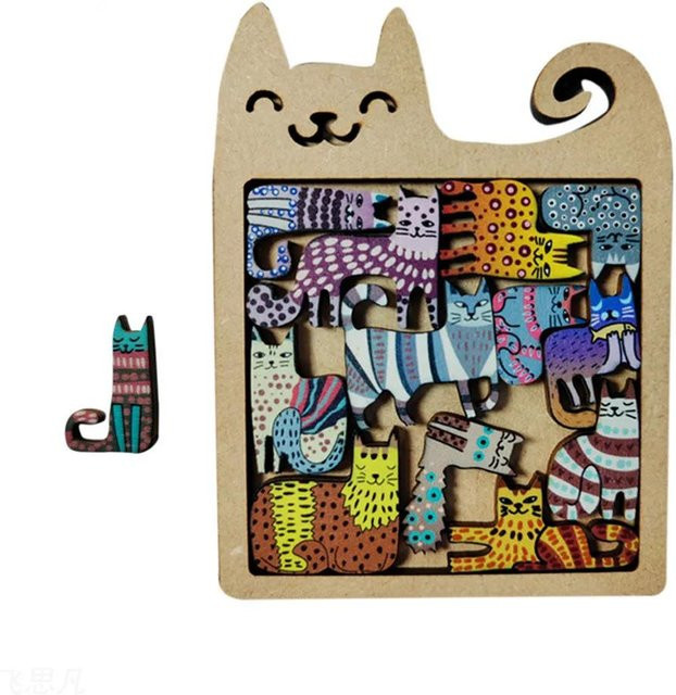 Holzkatze Form Puzzle, Holz, Schwarz, ab 14 Jahre - Bild 1