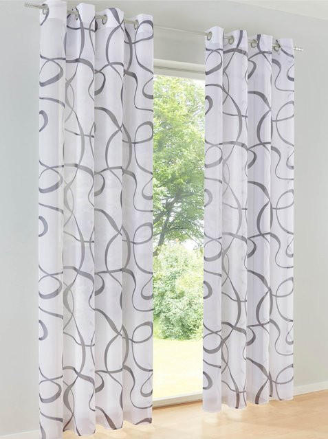 Dekostore Heine Home halbtransparenter Voile-Stoff aus 100% Polyester in Weiß und Grau, Breite: 140 cm, Höhe: 300 cm - Bild 1