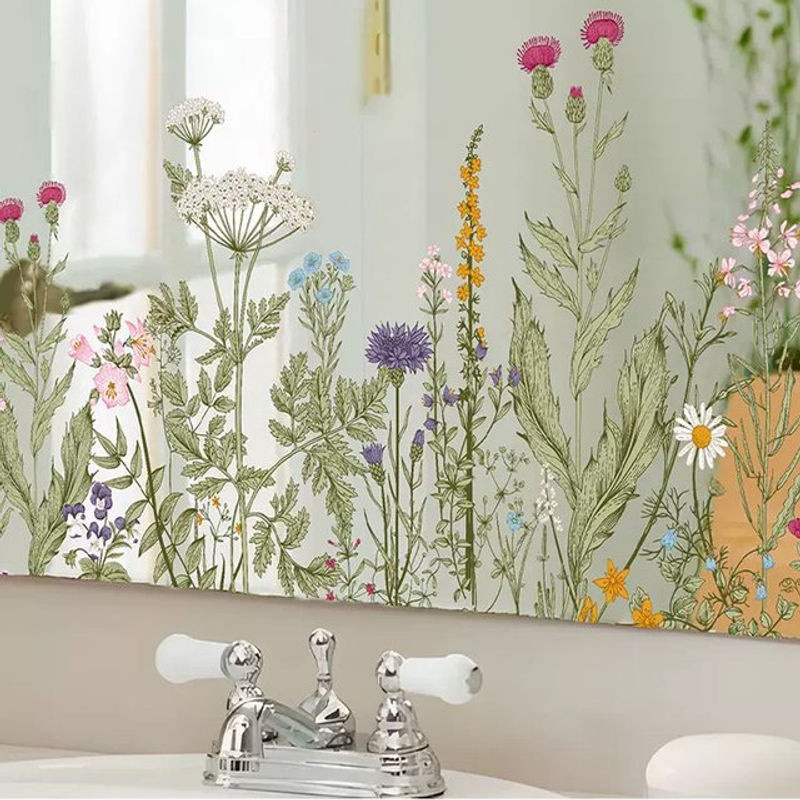 Wilde Blumen Wandaufkleber aus PVC für Küchenrückwand und Esszimmer als botanischer Wandrandaufkleber zum Abziehen und Aufkleben, Breite: 115 cm, Höhe: 115 cm - Bild 1