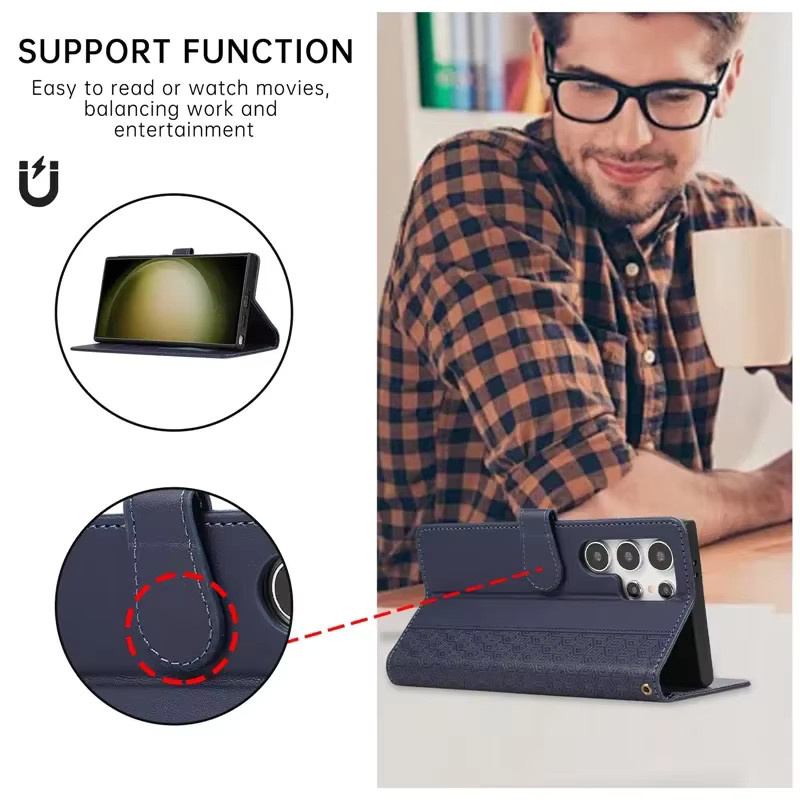 OLPAY Luxus Leder Brieftasche Handyhülle mit Kartenfach und Standfunktion für iPhone 16 15 14 13 12 Pro Max Plus SE in Schwarz oder Blau - Bild 3