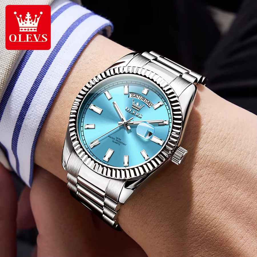 OLEVS Armbanduhr Quarz, Edelstahl, Blau, Herren - Bild 6