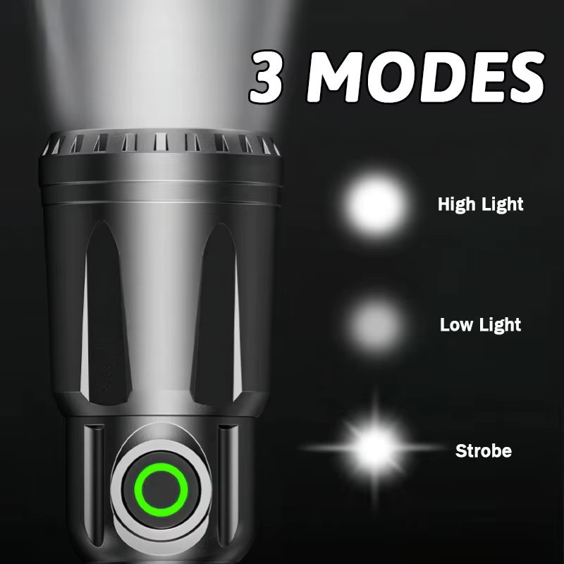 XIWANGFIRE LED Taschenlampe mit Zoomfunktion, wiederaufladbare Handtaschenlampe in Schwarz aus Aluminium für Camping, Wandern und Notfälle - Bild 5