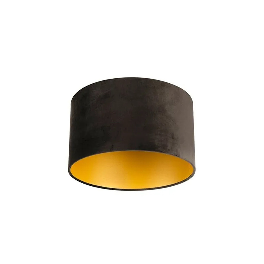 QAZQA Samt Lampenschirm Schwarz mit goldener Innenseite, Zylinderform für E27, B: 35 cm, T: 35 cm, H: 20 cm - Bild 2
