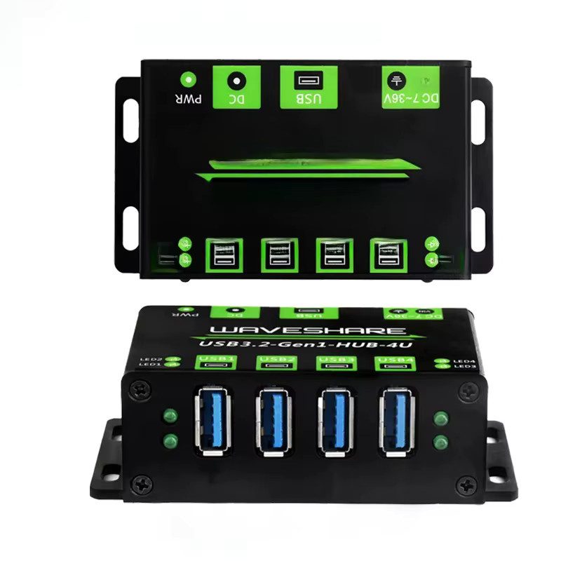Spotpear Industrieller USB-HUB USB 3.2 Gen1 mit 4 Ports und USB-C, Onboard 7-36V DC-Stromanschluss für Multi-Systeme, Schwarz - Bild 3