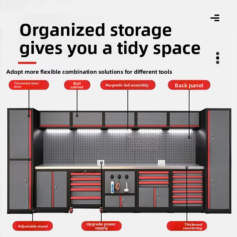 Schwerlast-Werkzeugschrank-Kombination für die Autoreparatur in Grau, B/T/H: 200 x 136 x 52 cm - Bild 2