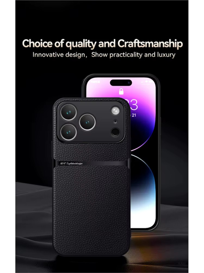 Fudusaidman Stoßfeste Lederhülle mit Magnetfunktion für iPhone 11 bis iPhone 17 Air in Schwarz und Gelb - Bild 4