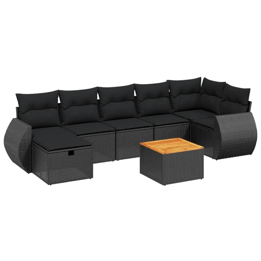 vidaXL 8-tlg Garten-Sofagarnitur in L-Form aus schwarzem Poly-Rattan mit Kissen und pulverbeschichtetem Stahlgestell - Bild 2