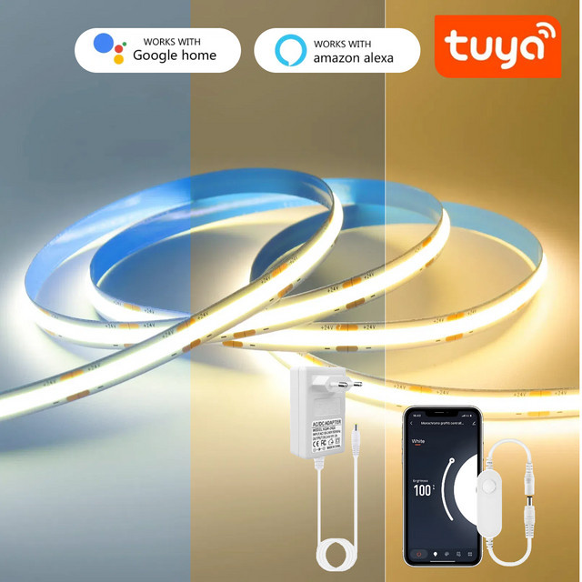 Gyarfas Smart Tuya WiFi COB LED Streifen mit 320 LEDs, CCT Farbtemperatur anpassbar, RA90 Hohe Farbwiedergabe, kompatibel mit Alexa und Google Home, Farbe Weiß - Bild 1