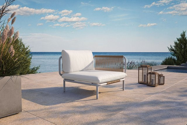 OUTFLEXX Visby Loungesofa Eckteil links mit Kissen, creme/weiß, Aluminium und Stahl - Bild 1