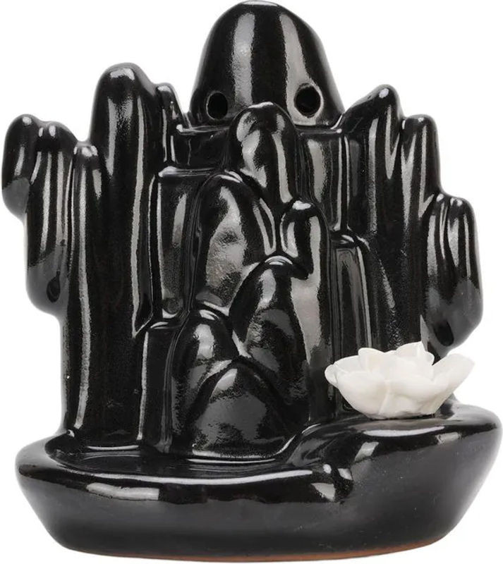 CosyHome Wasserfall Rückfluss Räuchergefäß aus Keramik in Schwarz als Berg-Ornament für Aromatherapie - Bild 1