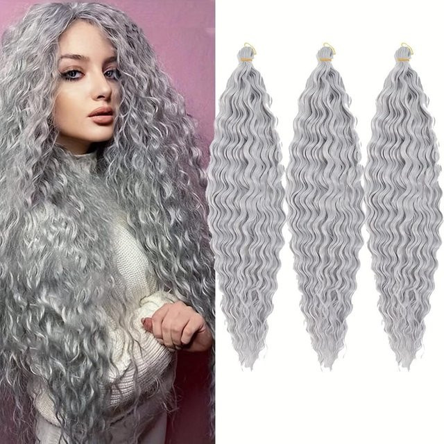 Bybrana Haarverlängerung, Lockiges Flechthaar, Ombré, Gray, Damen - Bild 1