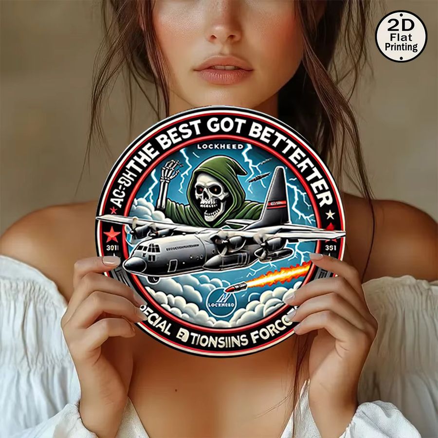 Potdemiel Vintage Metallwandschild rund mit Special Forces Abzeichen und Lockheed C-130 Hercules Design, Durchmesser: 20,32 cm - Bild 3