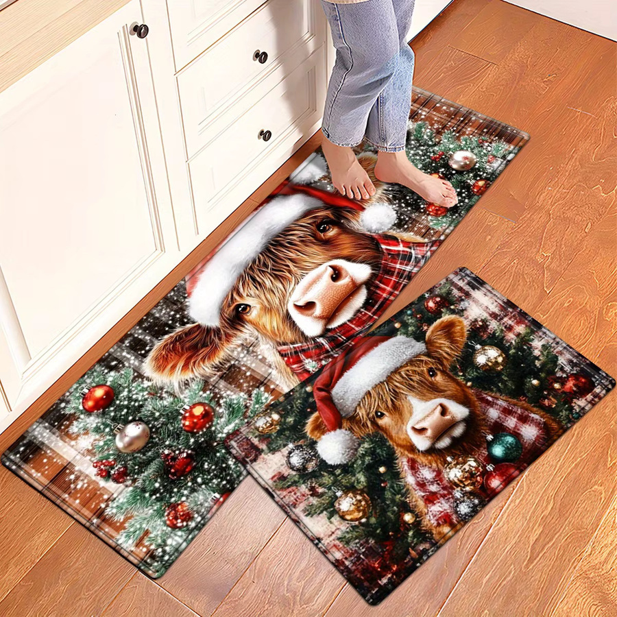 VIKAMA Weihnachtsmann Muster Bodenmatte für Küche und Eingangsbereich, Rot/Mehrfarbig, B: 60 cm, T: 40 cm - Bild 1