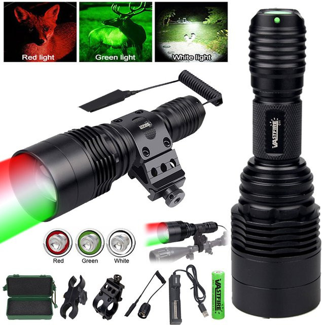 VASTFIRE Taktische LED Taschenlampe mit Zielfernrohr-Halterung in Schwarz, RGB (Rot, Grün, Weiß) - Bild 1