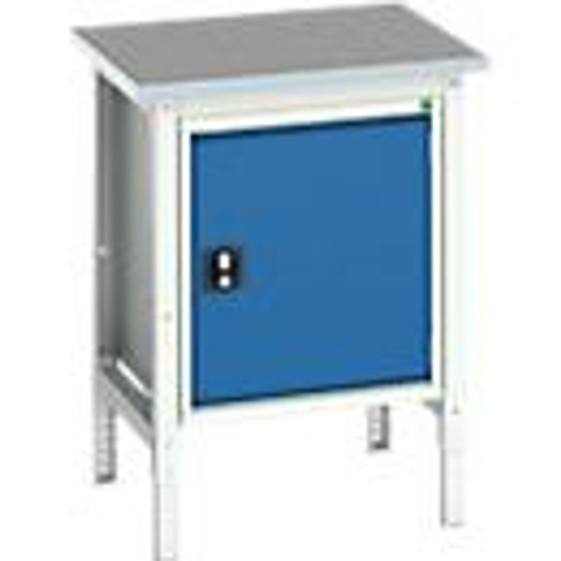 Kastenwerkbank Bott verso mit Linoleum-Platte, 1 Tür und 1 Ablageboden, Lichtgrau / Enzianblau, B/T/H: 70 x 60 x 78-93 cm - Bild 2