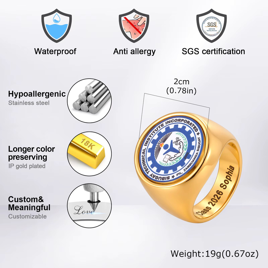 mprainbow Ring, Edelstahl, Schul-Emblem, Unisex - Bild 3
