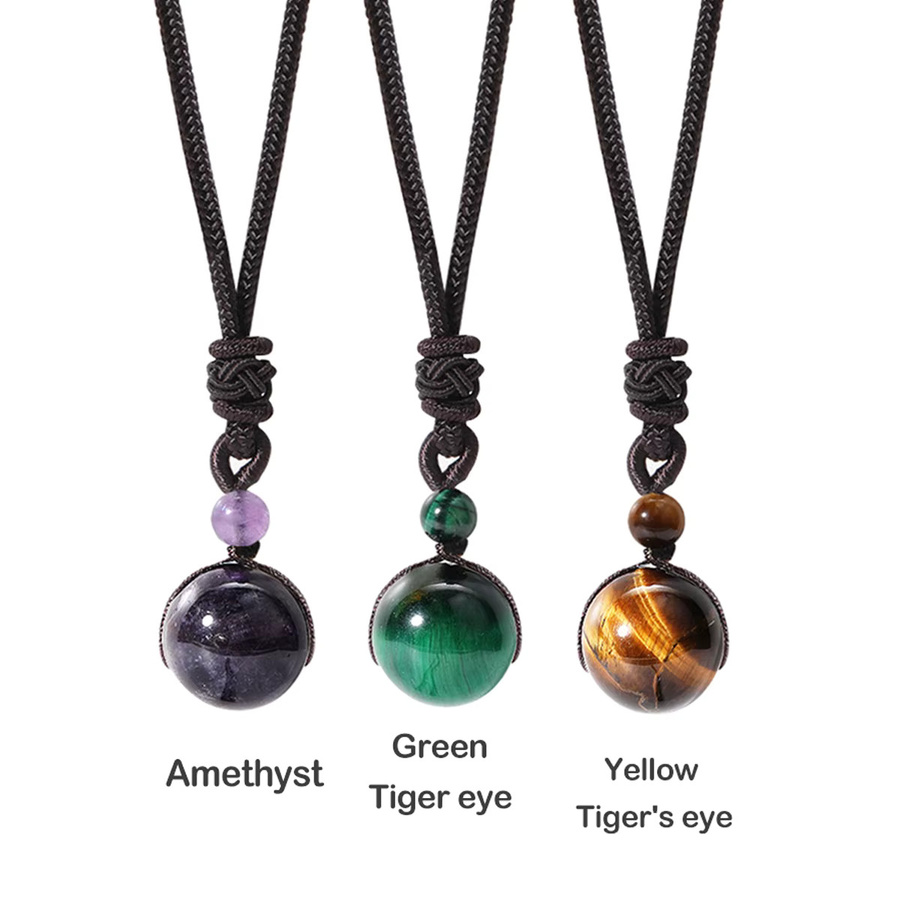 Halskette Tigerauge, Amethyst, Schwarz, Unisex - Bild 2