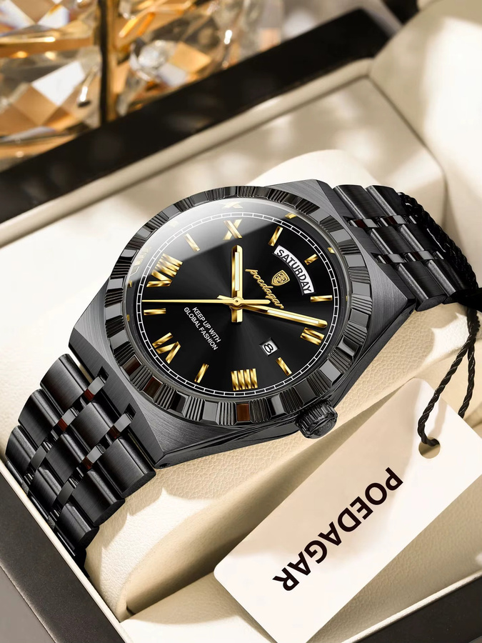 POEDAGAR Armbanduhr Quarz, Edelstahl, Schwarz, Silber, Herren - Bild 7