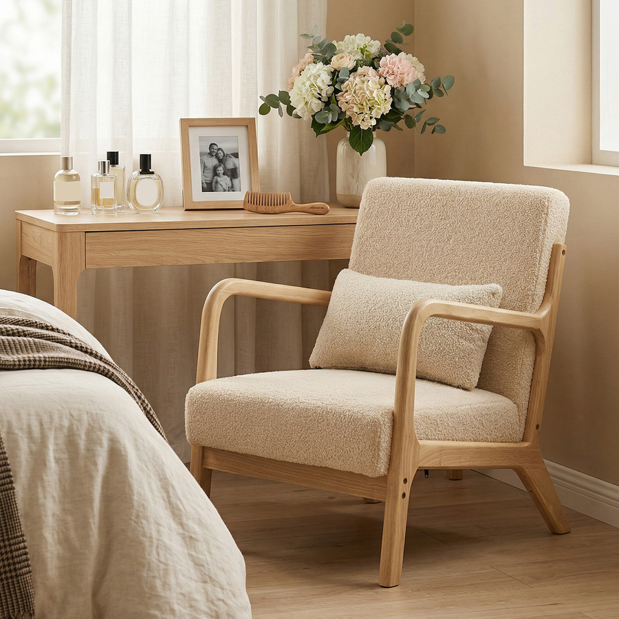 HOMCOM Lounge-Sessel mit Massivholzrahmen und Armlehnen in Beige und Samtoptik von Aosom - Bild 2