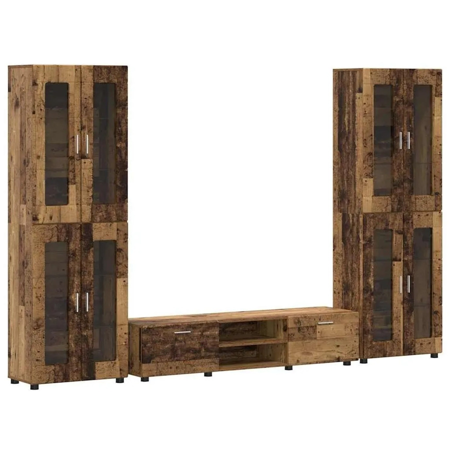 vidaXL TV-Schrankset aus Holzwerkstoff in Braun mit Schubladen und Regal im modernen Design - Bild 2