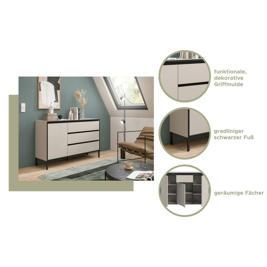 Sideboard Tron xonox.home in Kaschmirgrau und Schwarz, modern, B/H/T: 136 x 83 x 38 cm - Bild 2